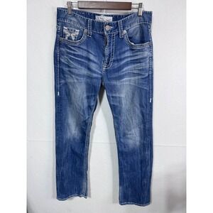 Big Star Voyager Straight Jeans Medium Wash Embroidered Flap Pocket Men's 32R‎